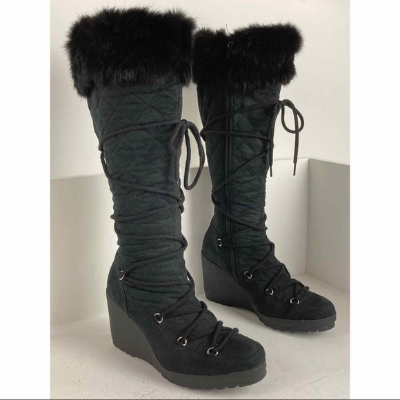 BAKERS Quilted Tall Lace Up Wedge Boots Sz 10 - Picture 7 of 14